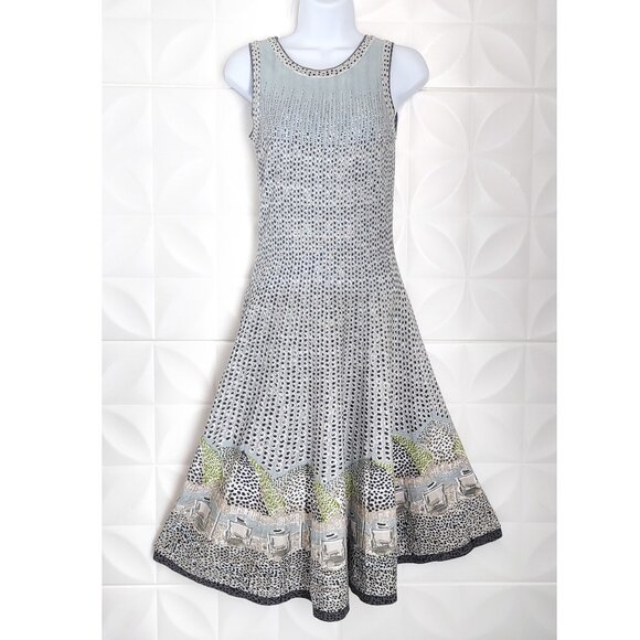 Knit Maxi Dress Beach Umbrella Polka Dots Pale Blue Sleeveless Stretch S Nic+Zoe - Picture 2 of 12